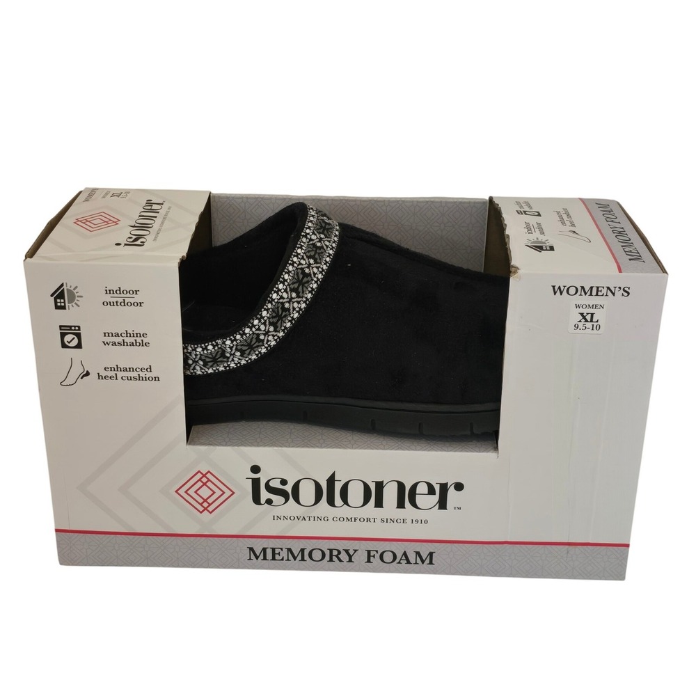 Isotoner Womens Memory Foam Slippers Black Clog Indoor Outdoor 9.5/10 M